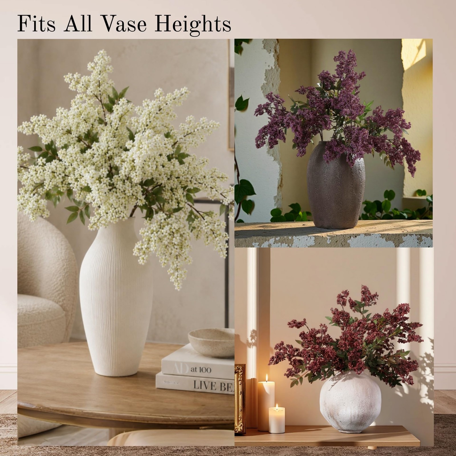 43″ Faux Stems for Vase, Purple Branches for Vase Realistic Artificial Flower…