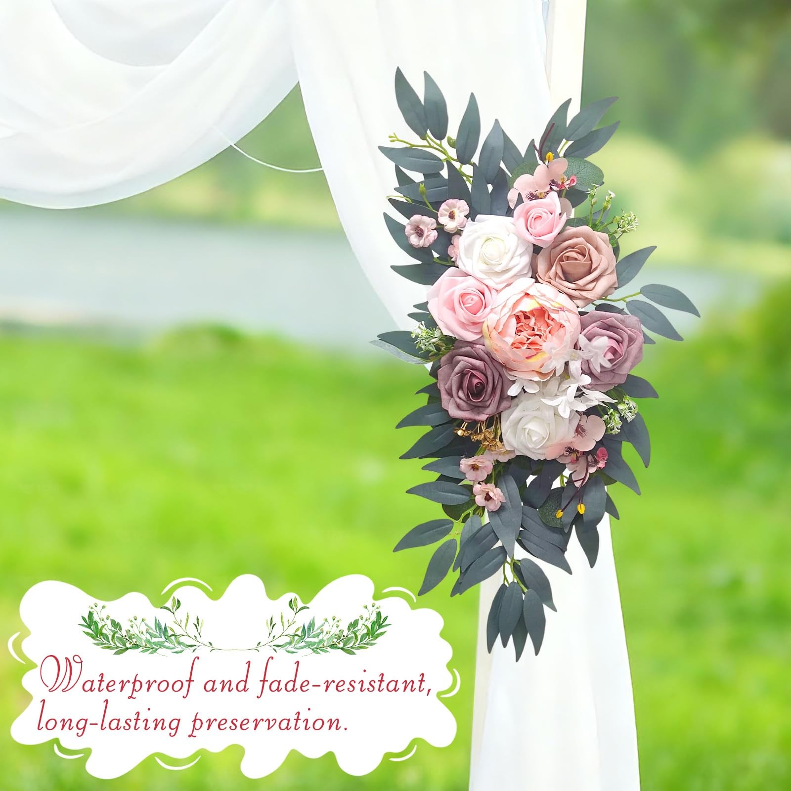 2 Pack Wedding Arch Flowers Artificial Dusty Rose Floral Decor Ceremony Pink