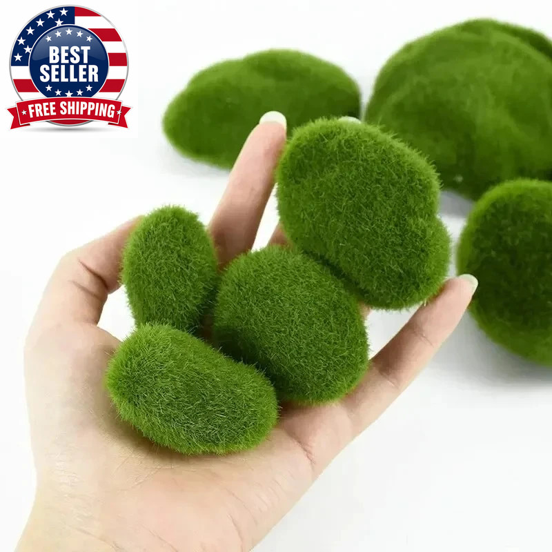 10Pcs Artificial Moss Stone Green Moss Balls Moss Rocks DIY Micro Landscape Flow