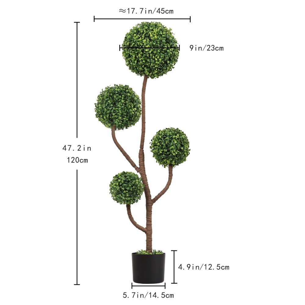 4FT Large Faux Boxwood Tree, Artificial Topiary in Pot for Porch Garden