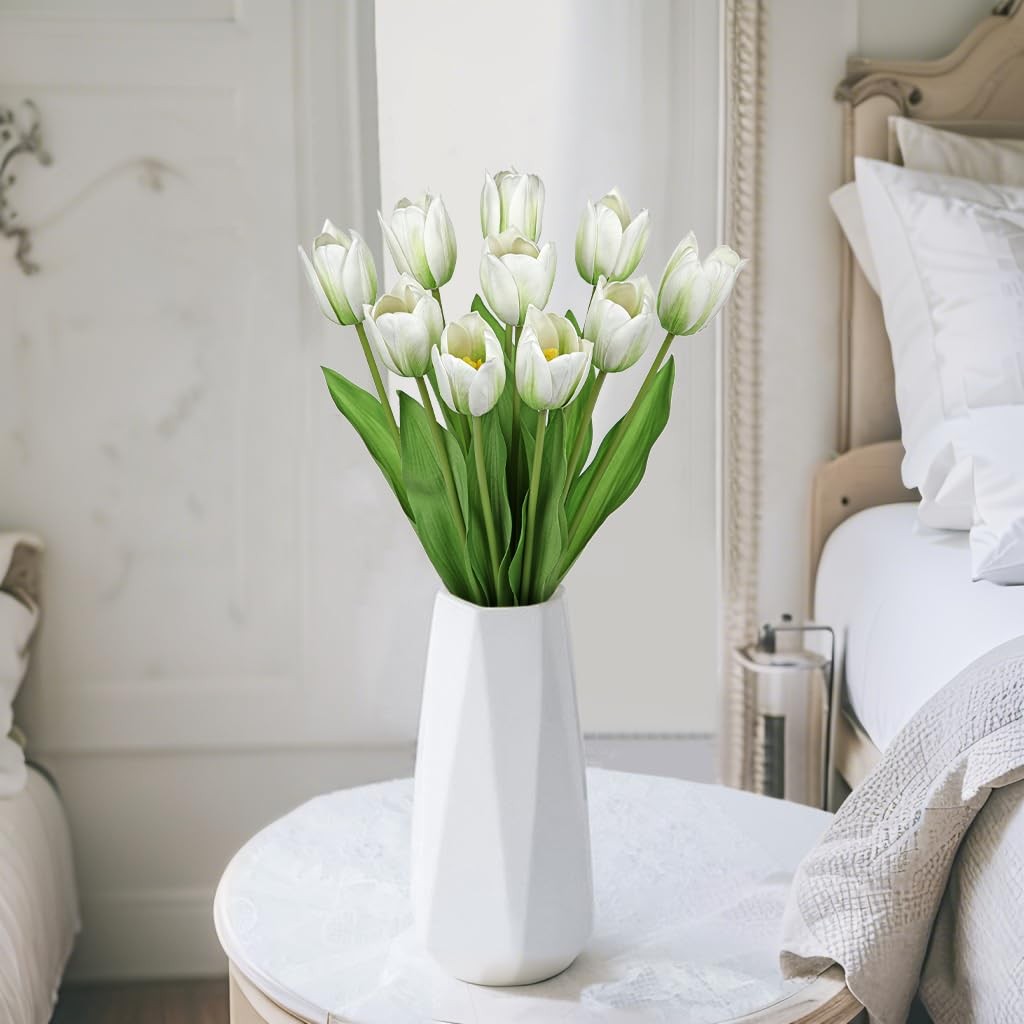 Artificial Tulips Flowers – 20″ Long Stem Faux Tulips, 10PCS Real Touch Fake …