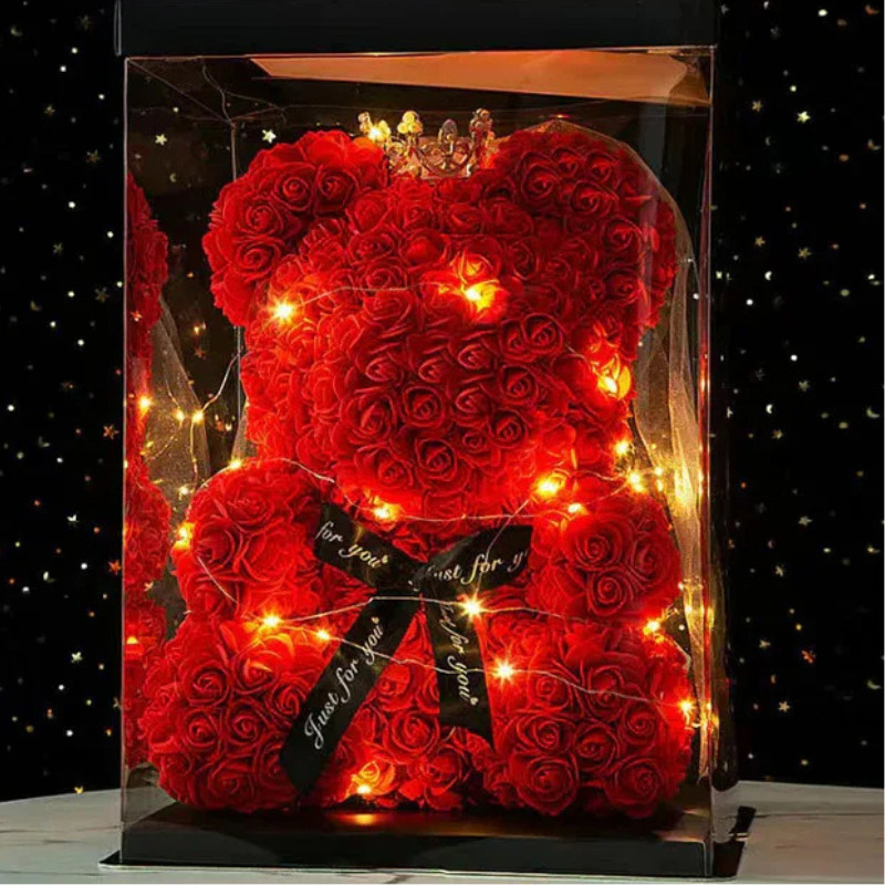 Wedding Rose Teddy Bear With Box For Women Valentines Girlfriend Birthday Gifts