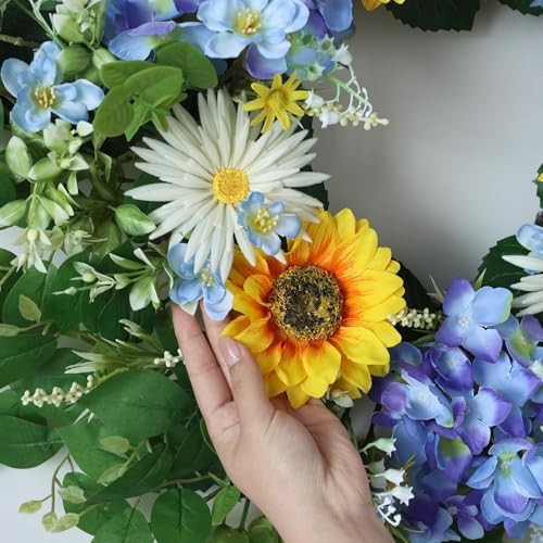 26″ Large Artificial Flower Wreath for Front Door Outside – Spring Summer