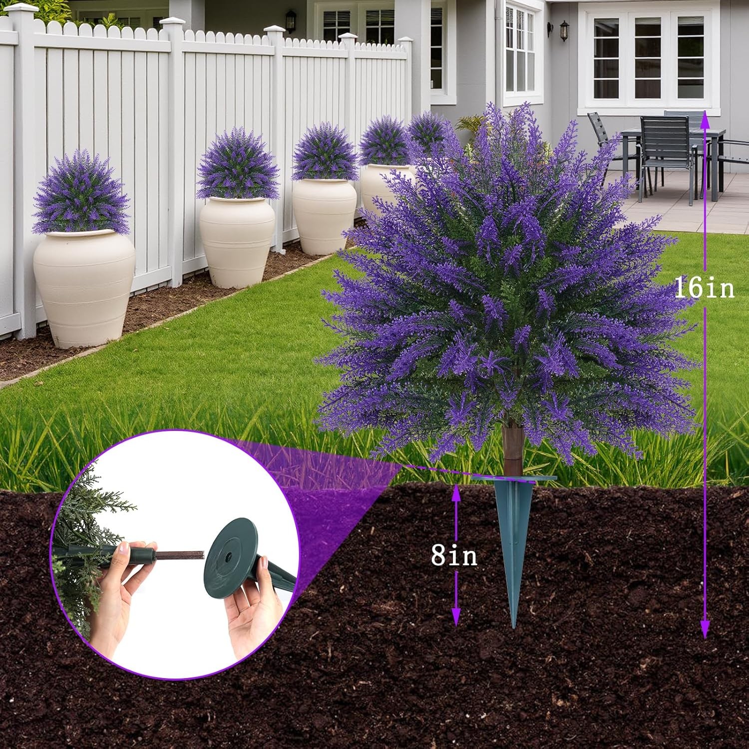 24in Artificial Lavender Topiary Bushes Set of 2 UV Resistant Fake Plant Decor