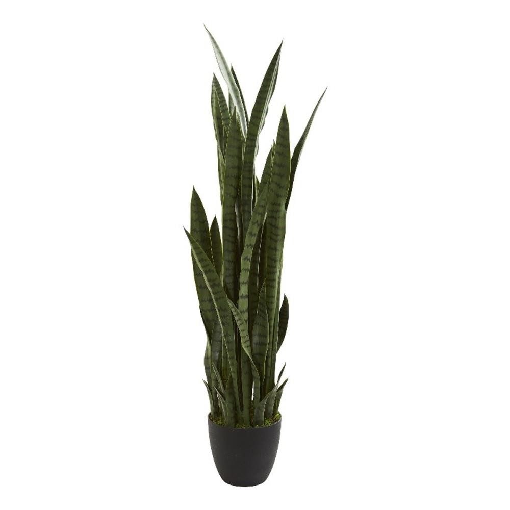 Nearly Natural 46″ Sansevieria Artificial Plant in Green/Black