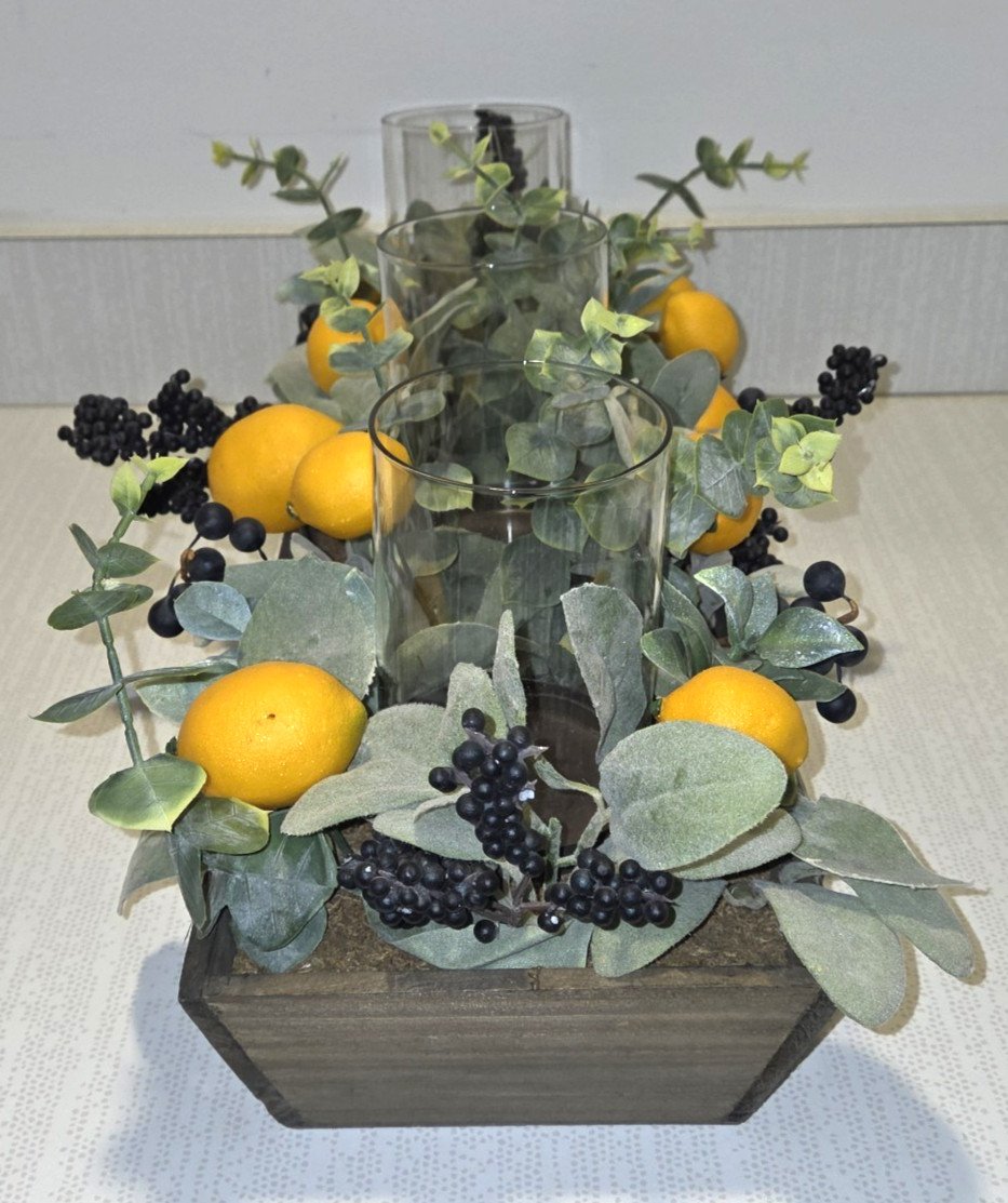 Kirkland Home Decor Farmhouse Lemon Blueberry Floral Candle Centerpiece 2020
