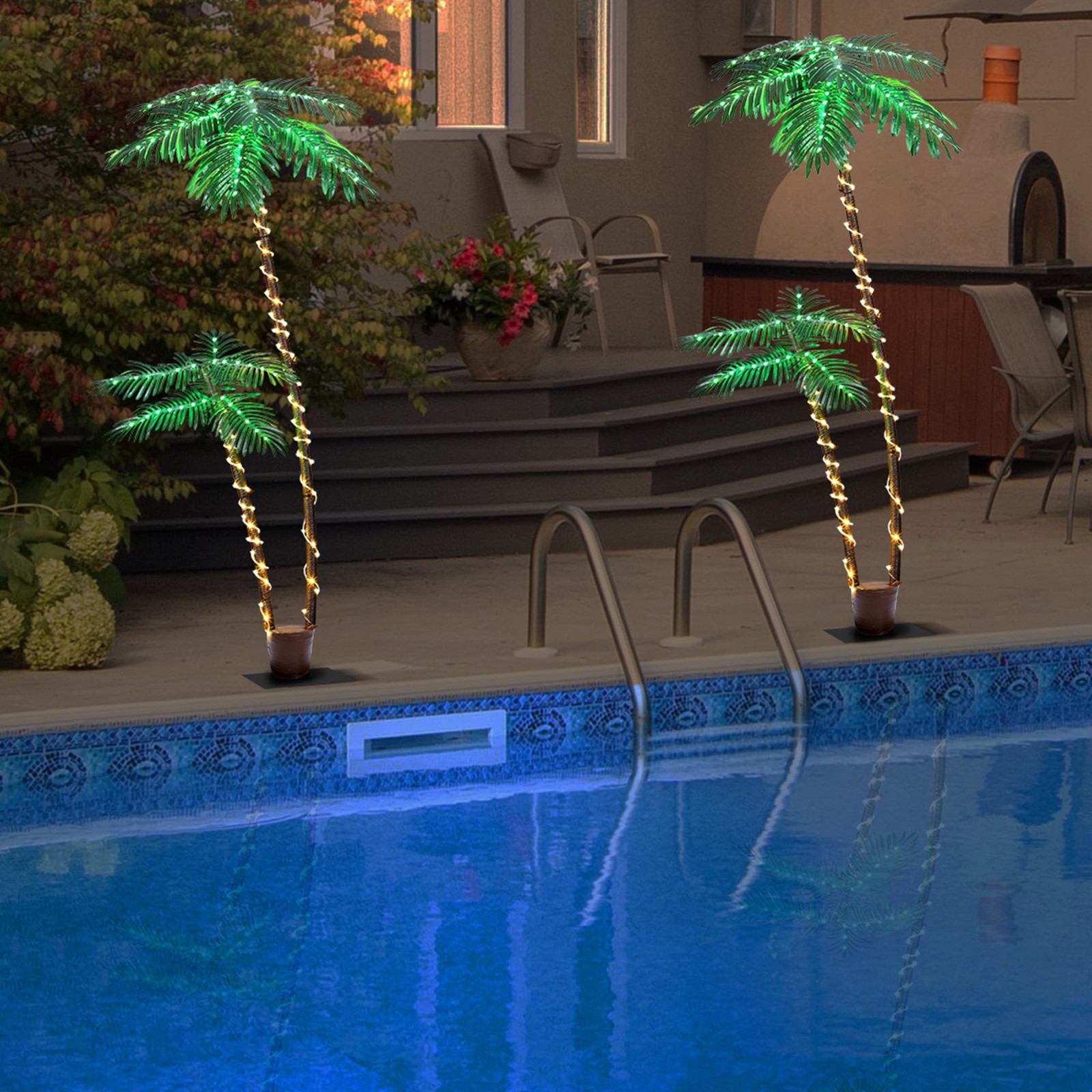 6FT Lighted Palm Tree, Artificial Tree w/LED Lights for Patio Beach Pool Party