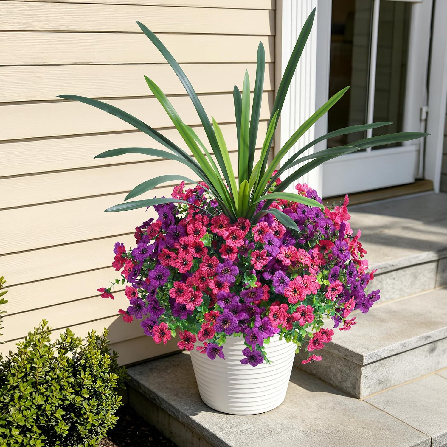 UV Resistant Artificial Outdoor Flowers – 12 Bundles of Silk Daisies & Eucalyptu