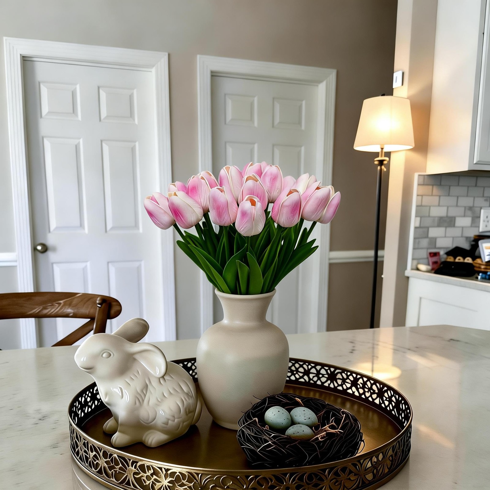 20 PCS Pink Tulips Artificial Flowers 13 Inch PU Fake Floral Home Decor