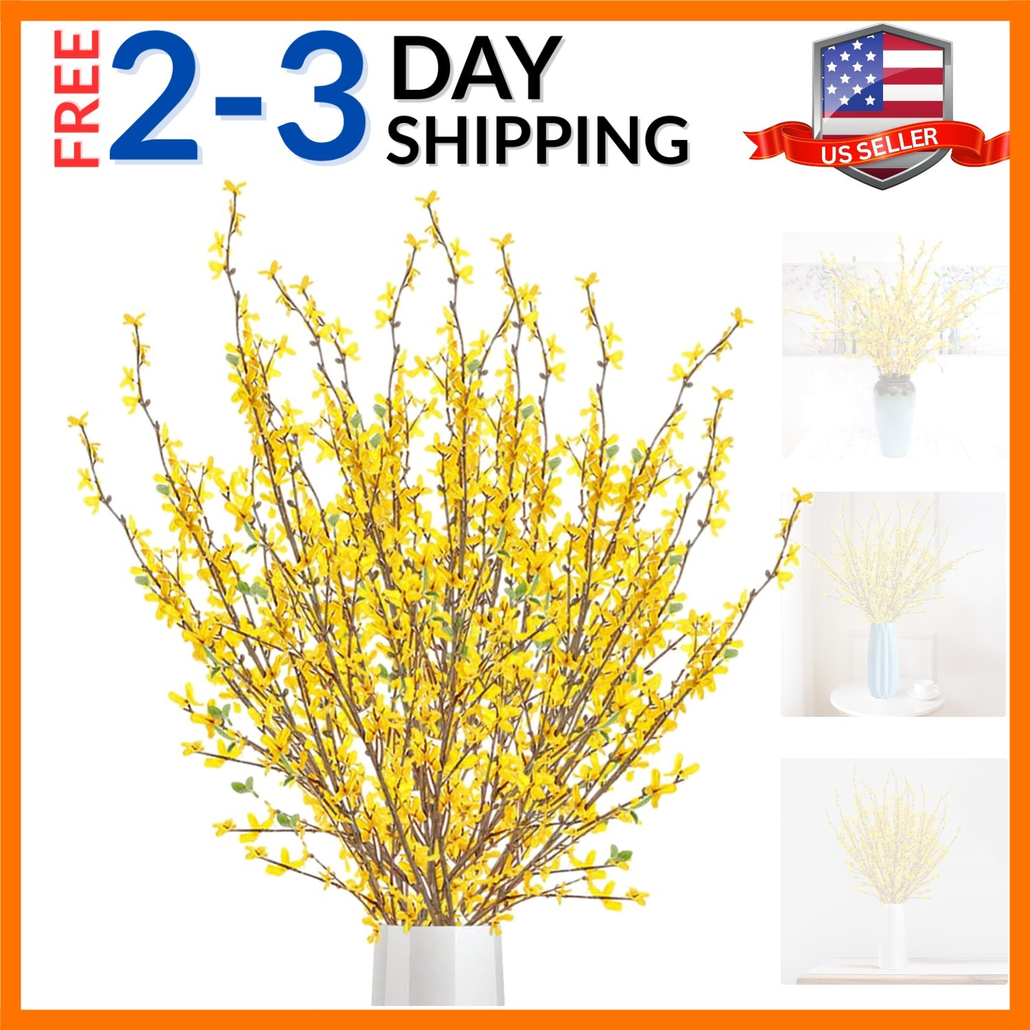 Artificial Forsythia Flowers,1Pcs 39.4 inch Artificial Forsythia Blossom Jasm…