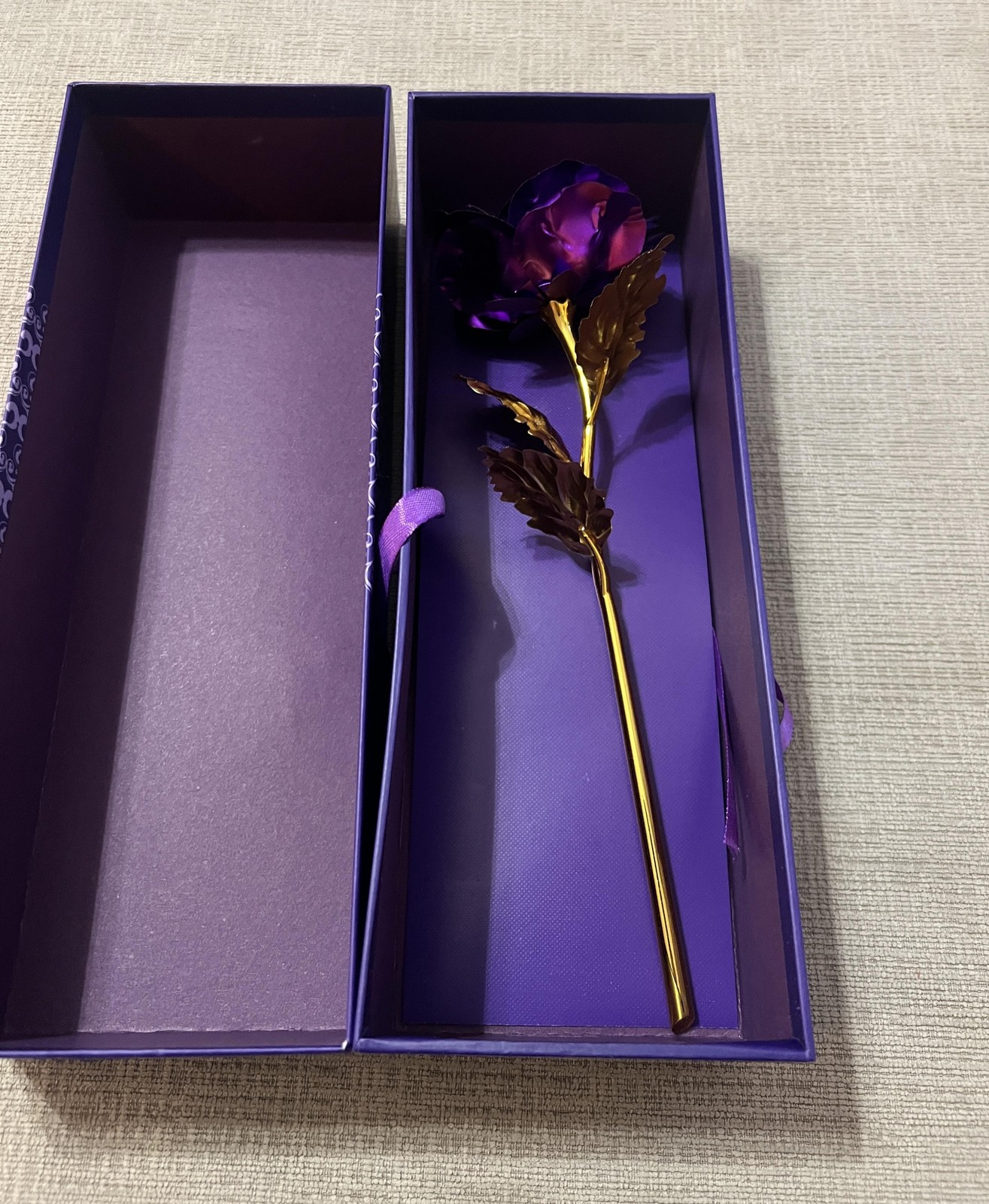 24K Golden Rose Purple Metal Flower Stem 12 Inch Artificial Gift Decor Romantic