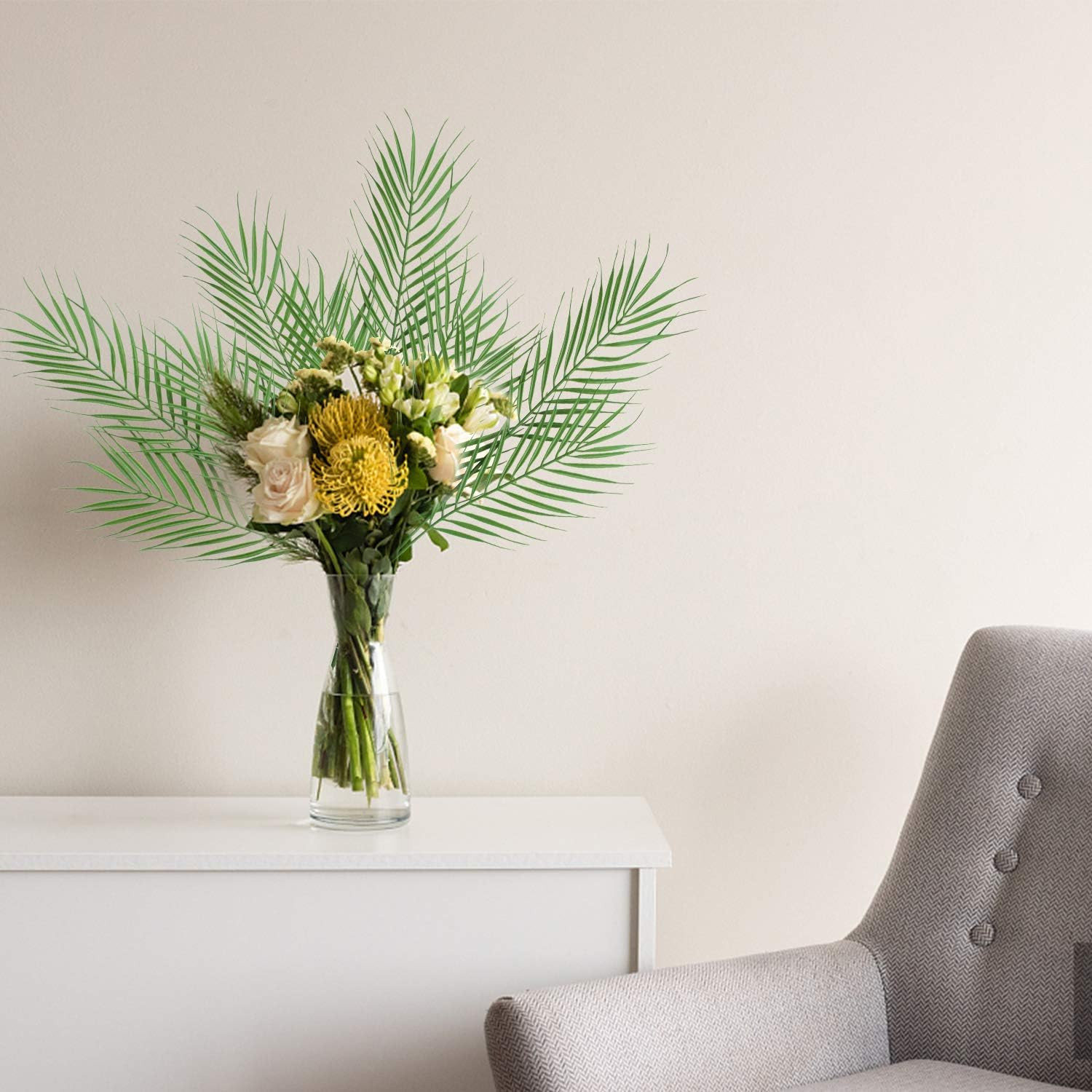 18 Branches 27 Inch Artificial [Palm] [Leave]S 6 PCS Large Faux / Fake Greenery