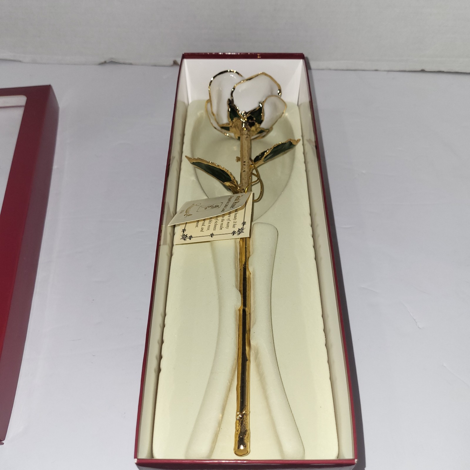 Living Gold Real Rose Dipped In 24K Gold White Boxed Vintage With Certificate