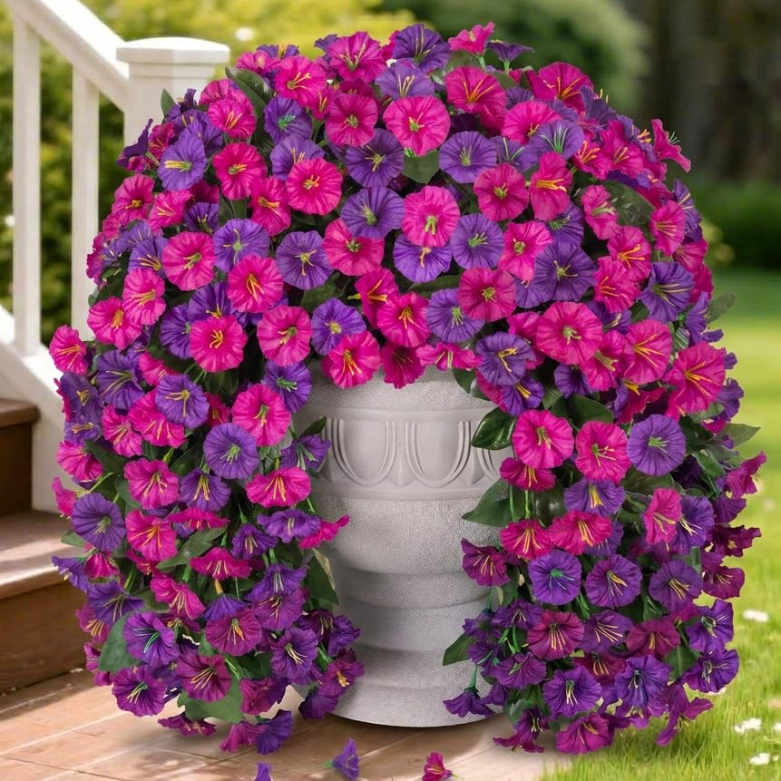 Artificial Fake Hanging Flowers Plants for Outdoor Outside, 2PCS Faux Silk Mo…
