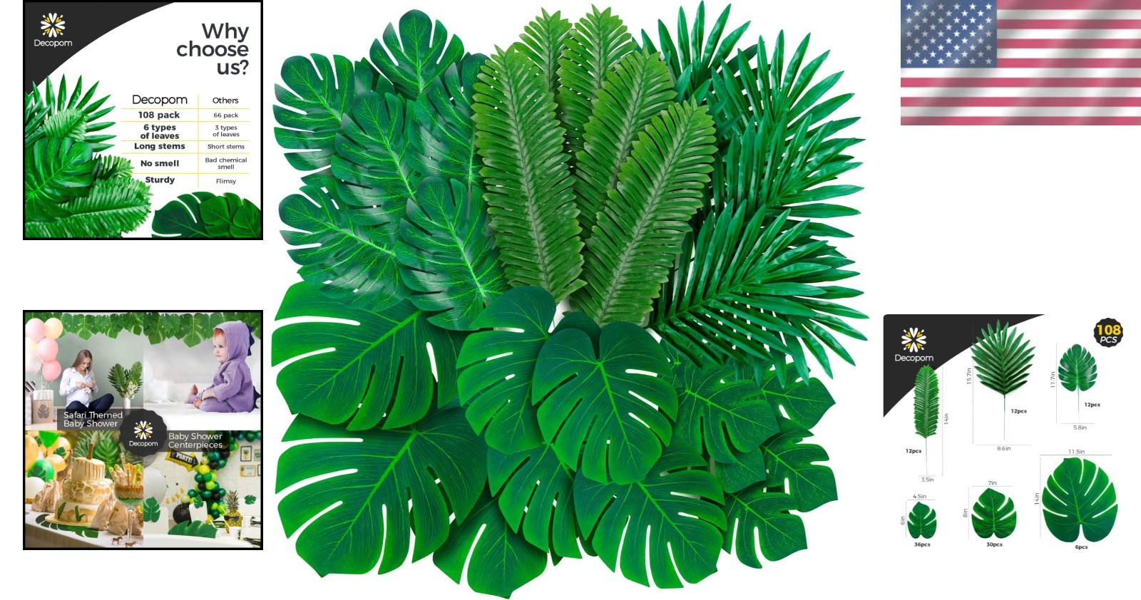 Lifelike 108 Artificial Palm Leaves Set – Perfect for Luau and Jungle Parties