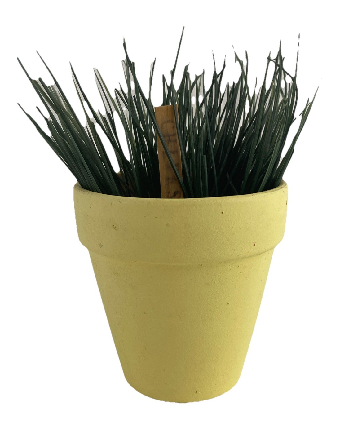 Artificial Plant Chives in Yellow Terracotta Clay Flower Pot Home Faux Indoor