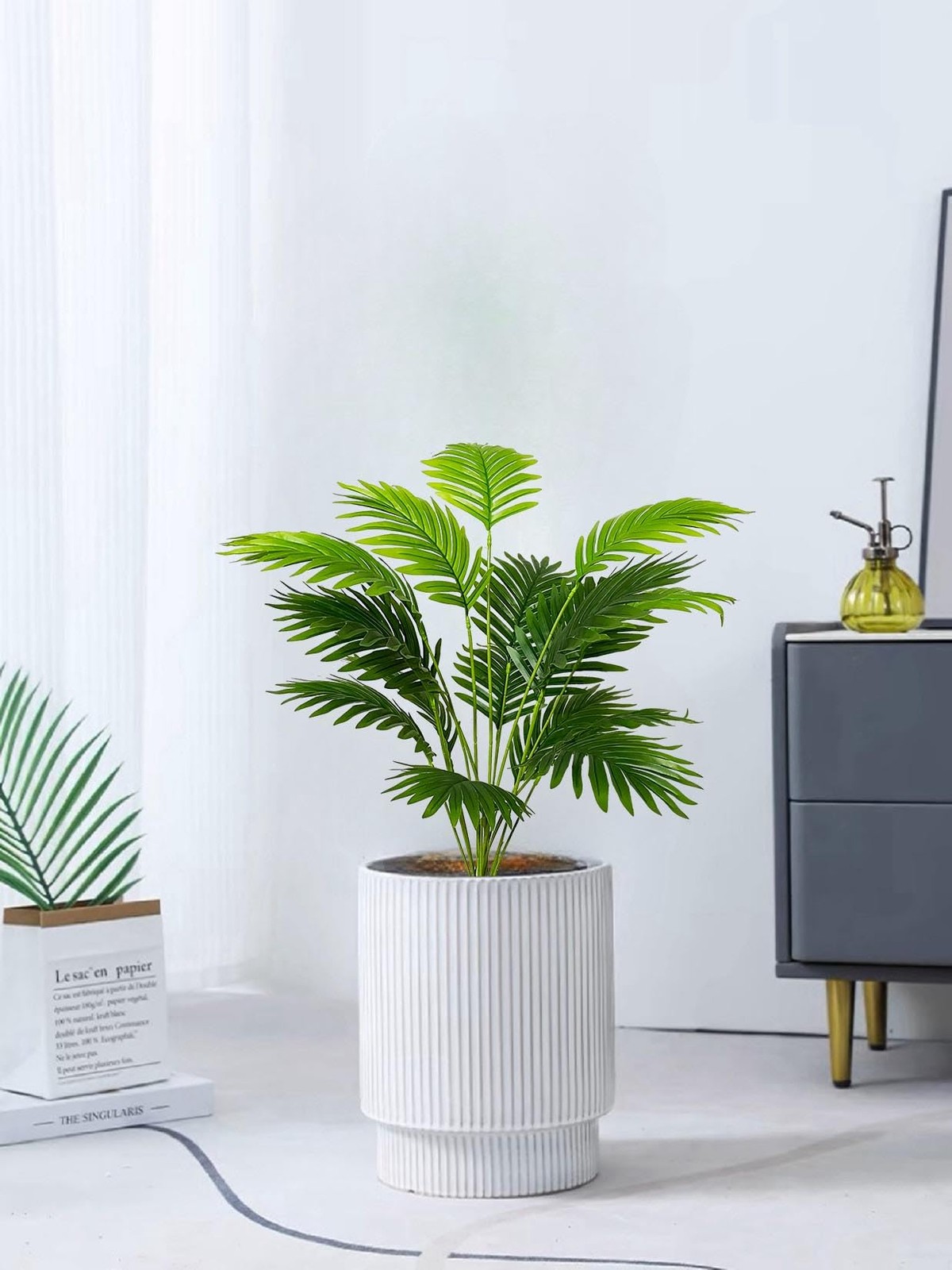 Tall Faux Palm Tree Realistic Potted Silk Artificial Plants Indoor with Pot F…