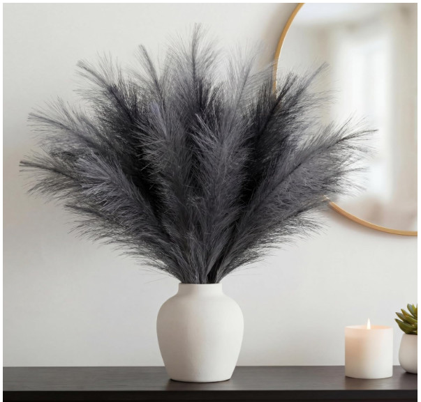 30Pcs Black Gray Pampas Grass Decor, 22” Fluffy Faux Pampas Grass Branches for