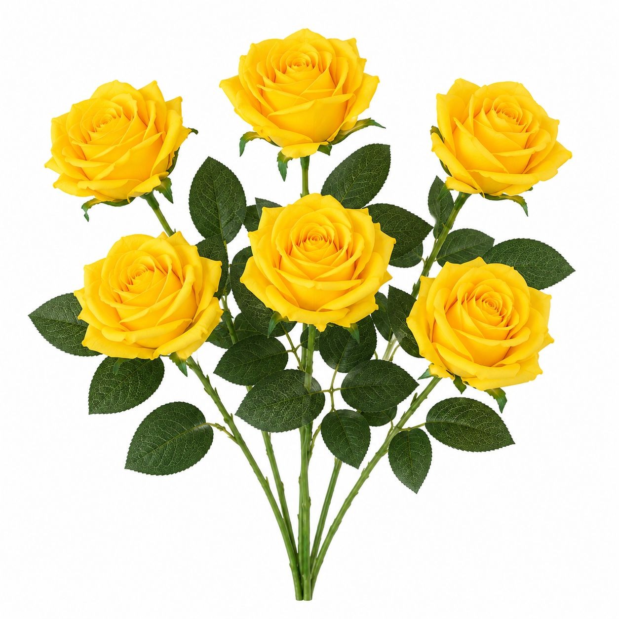 Set of 6 Artificial Yellow Rose Stems 20 Inch Faux Roses Farmhouse Decor Cottage