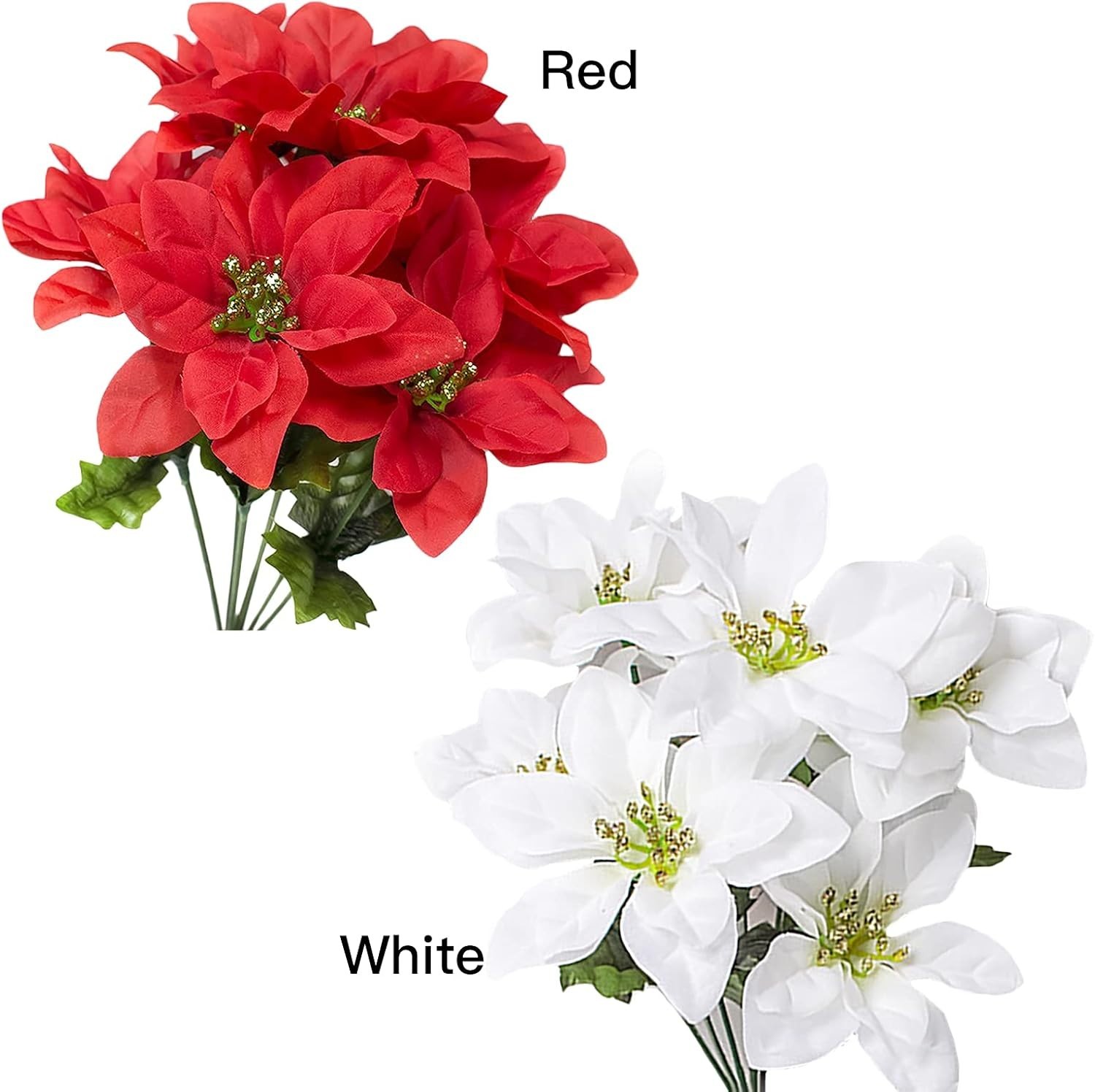 Vibrant 6 Pack Artificial Poinsettia Bushes, 13.8 Inch Faux Floral for Holidays