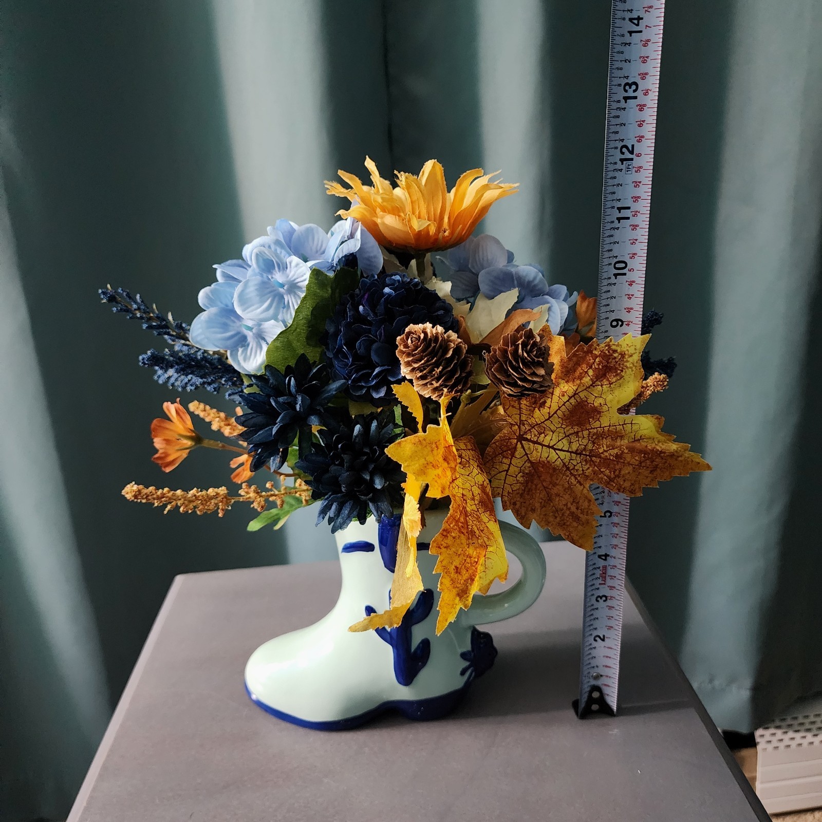 New Autumn Floral Arrangement In Ceramic Boot Mug Vase Fall Decor