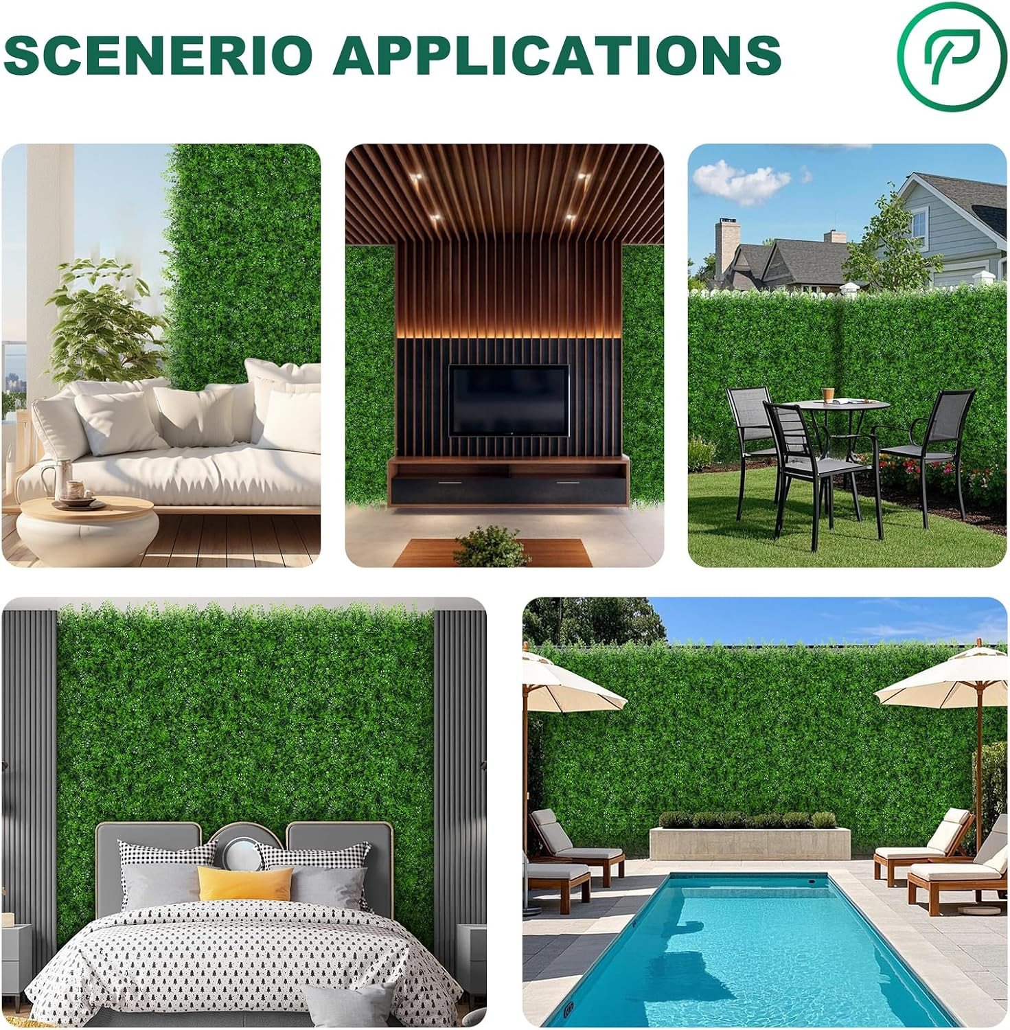 Grass Wall Panels, 40″X120″ (33.33 Sqft) Artificial Boxwood Hedge Roll Privacy S