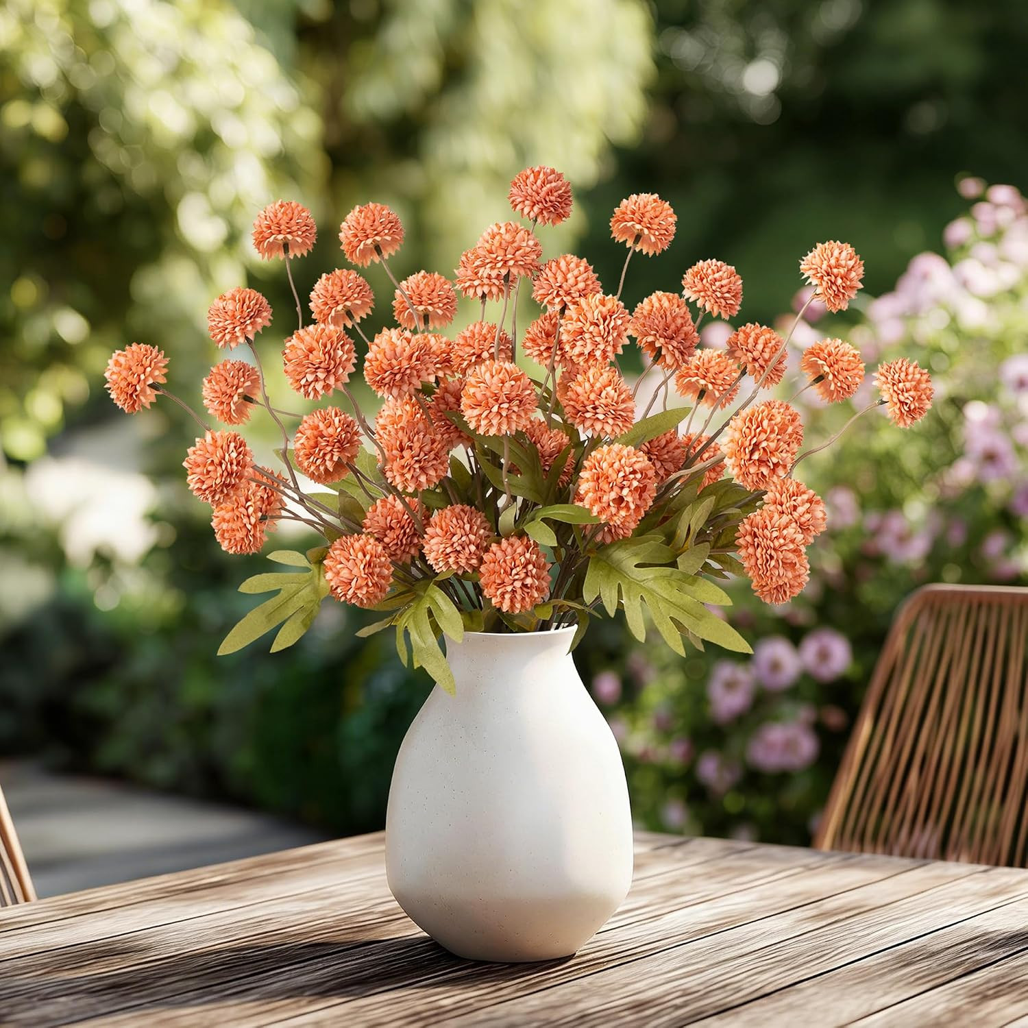 10Pc Coral Orange Silk Chrysanthemum – Faux Flowers for Home & Office Decor