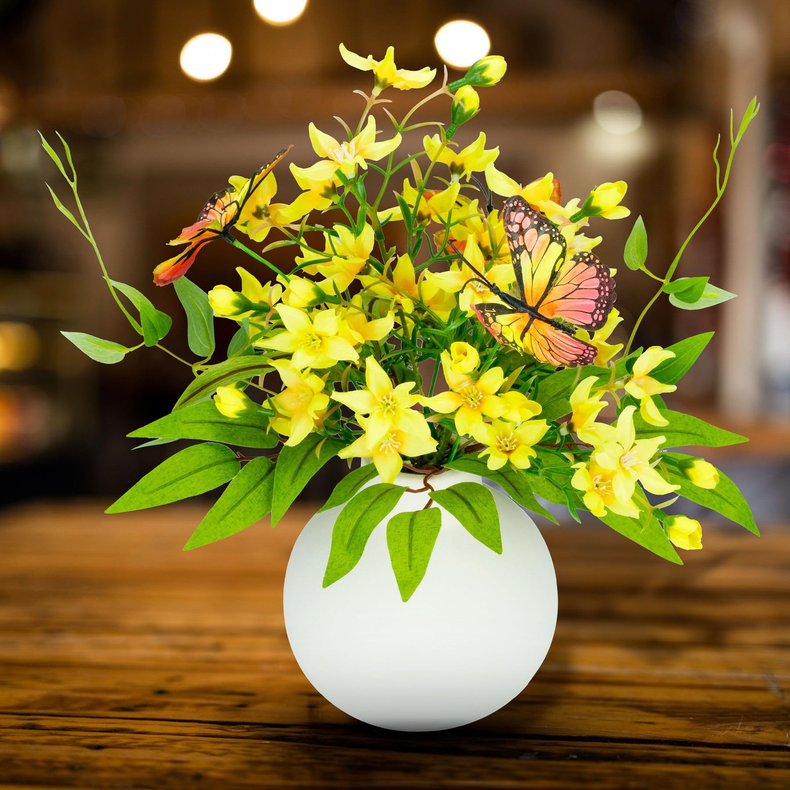 HOSY Artificial Freesia Bouquet in Ivory Ceramic Vase, Silk Flower and Butter…