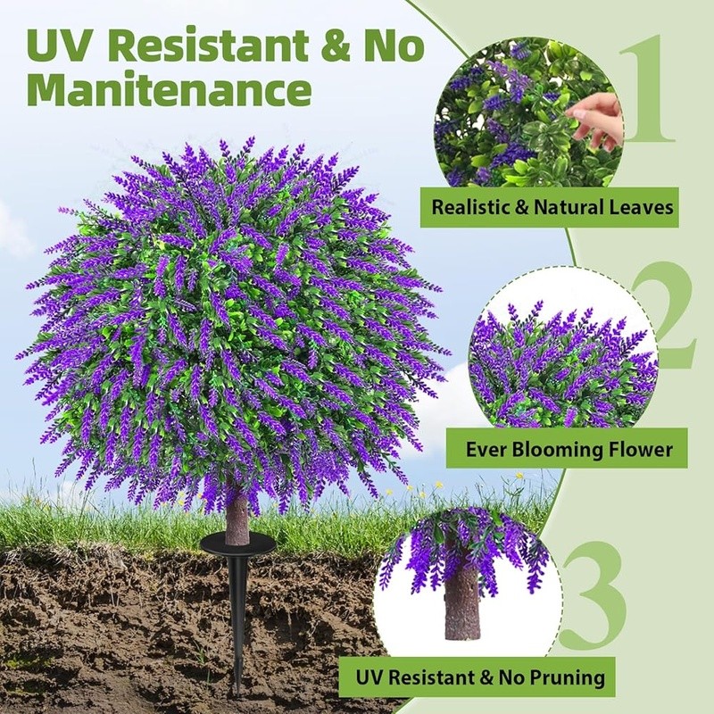Artificial Lavender Topiary Trees Faux Plants Zero Maintenance Outdoor Decor New