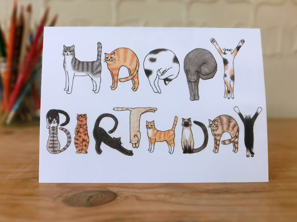 Cats Birthday Card Size : A6 ( W 14.8cm x H 10.5cm / 5.82″ x 4.13″)