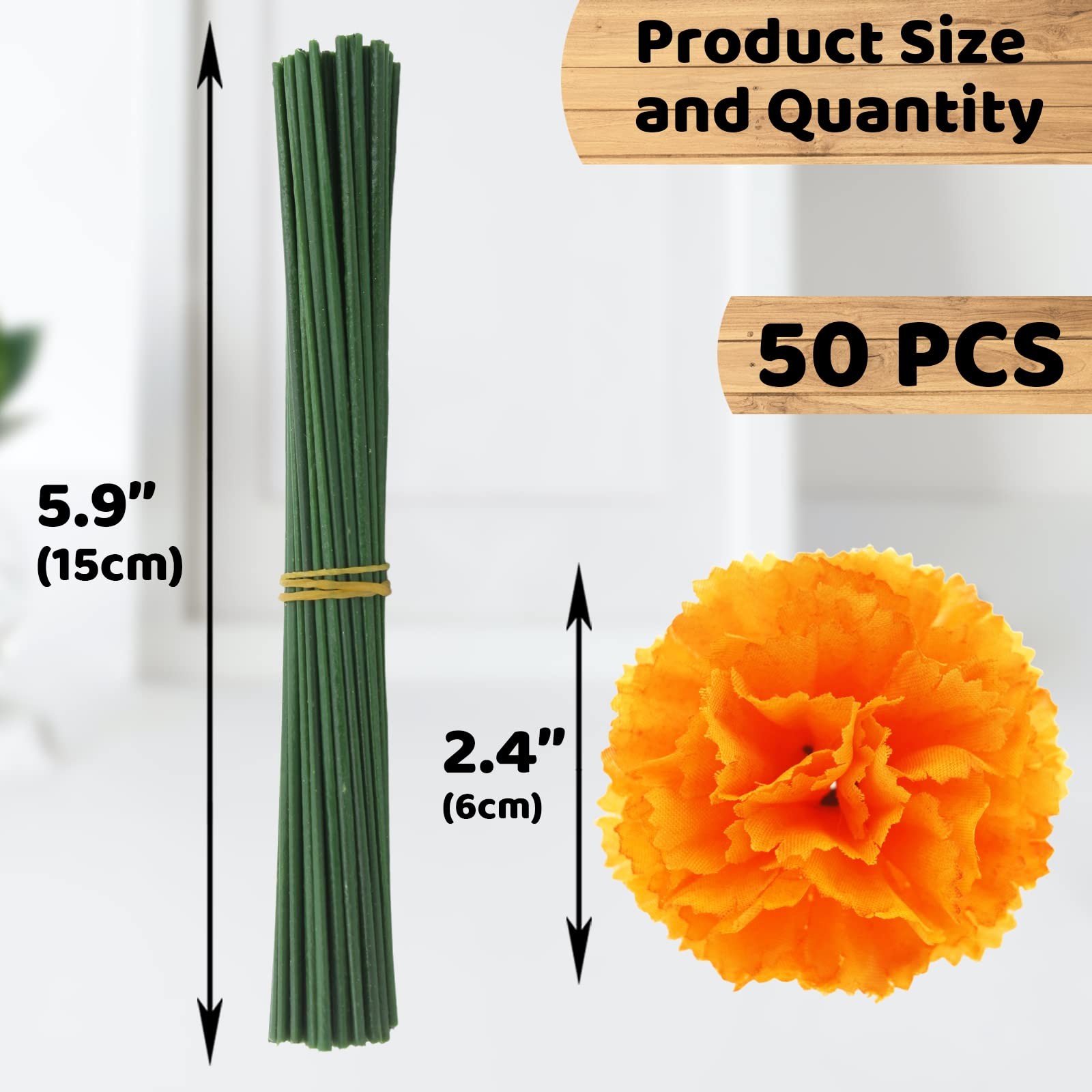 Hananona Pcs Marigold Flower Heads Bulk, Silk Marigold with Stems 50 Orange