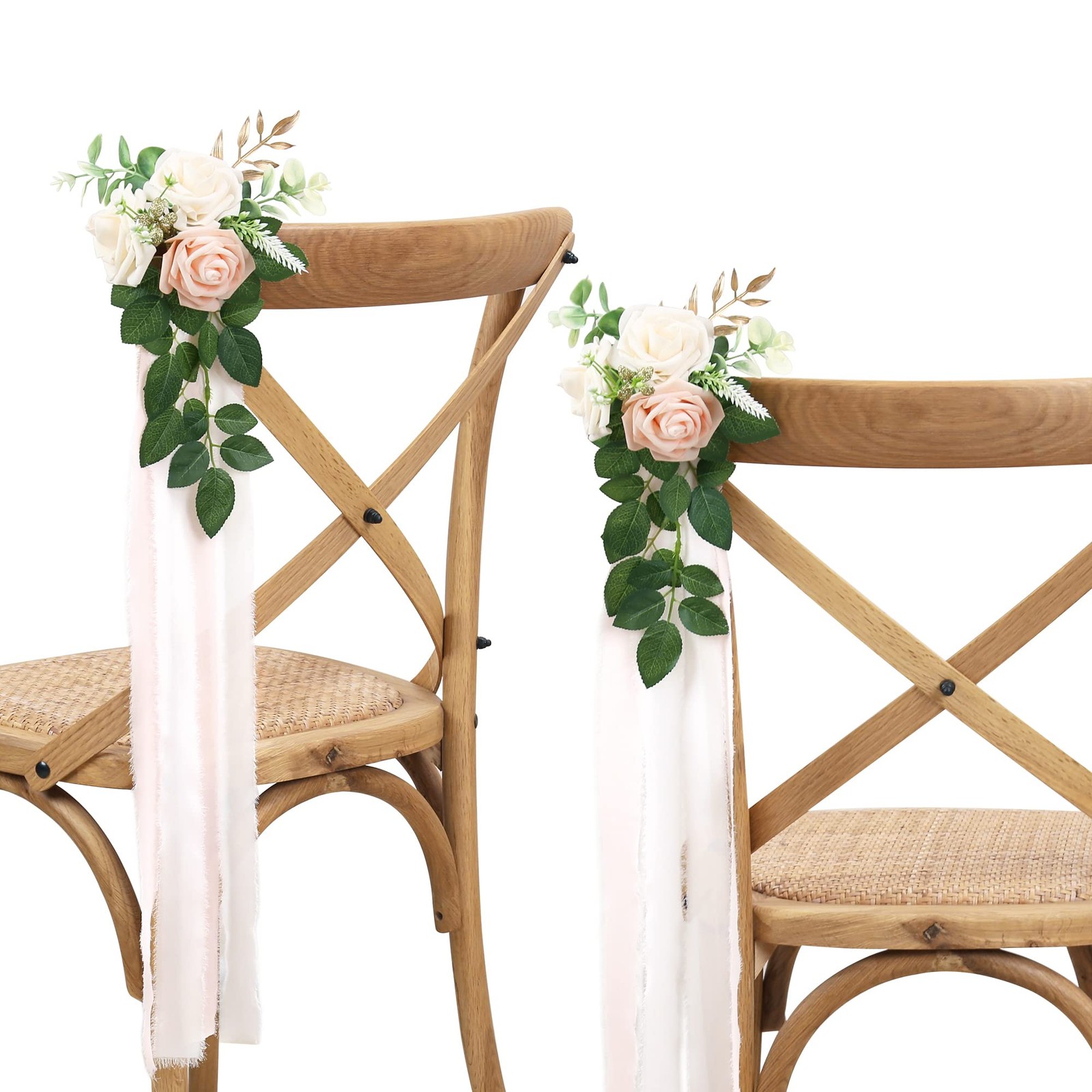 Wedding Aisle Decorations – Set of 10 Pew Flowers – Artificial Roses & Eucaly…