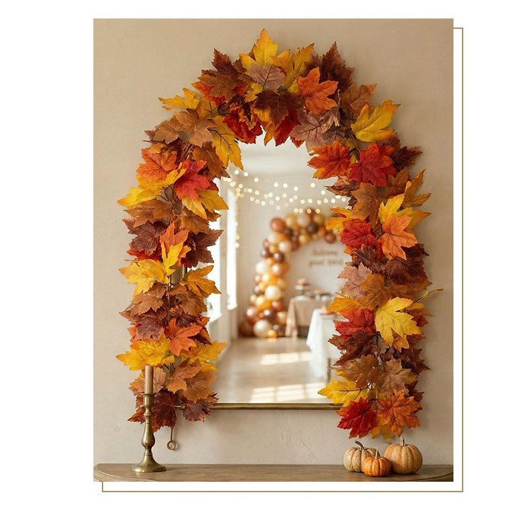 Maple Leaf Vine Artificial Decor Faux Silk with Natural Veins for Theme