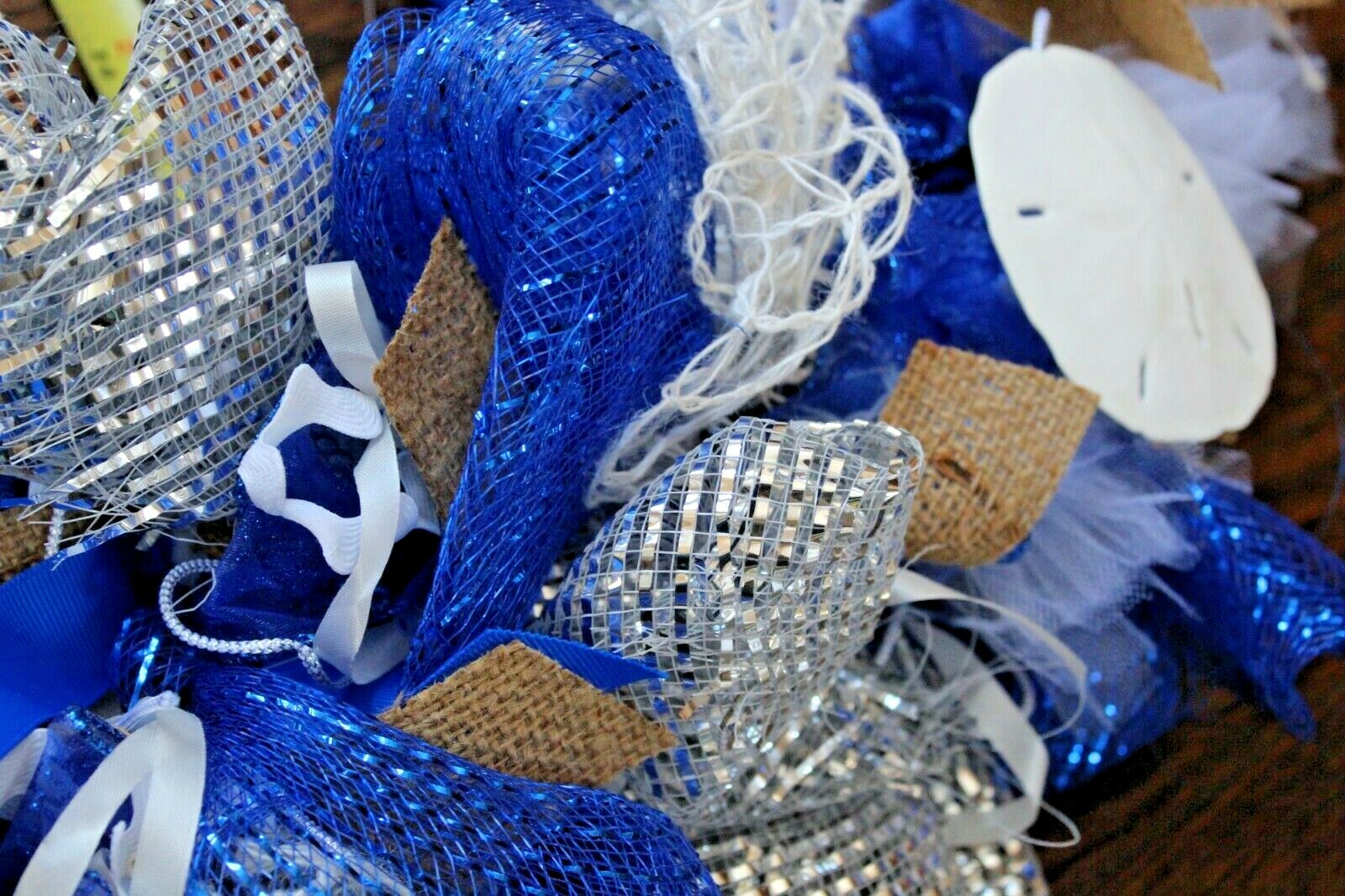 All Occasion Sea Ocean Beach Sand Dollar Door Wreath Blue Silver White 25″ dia