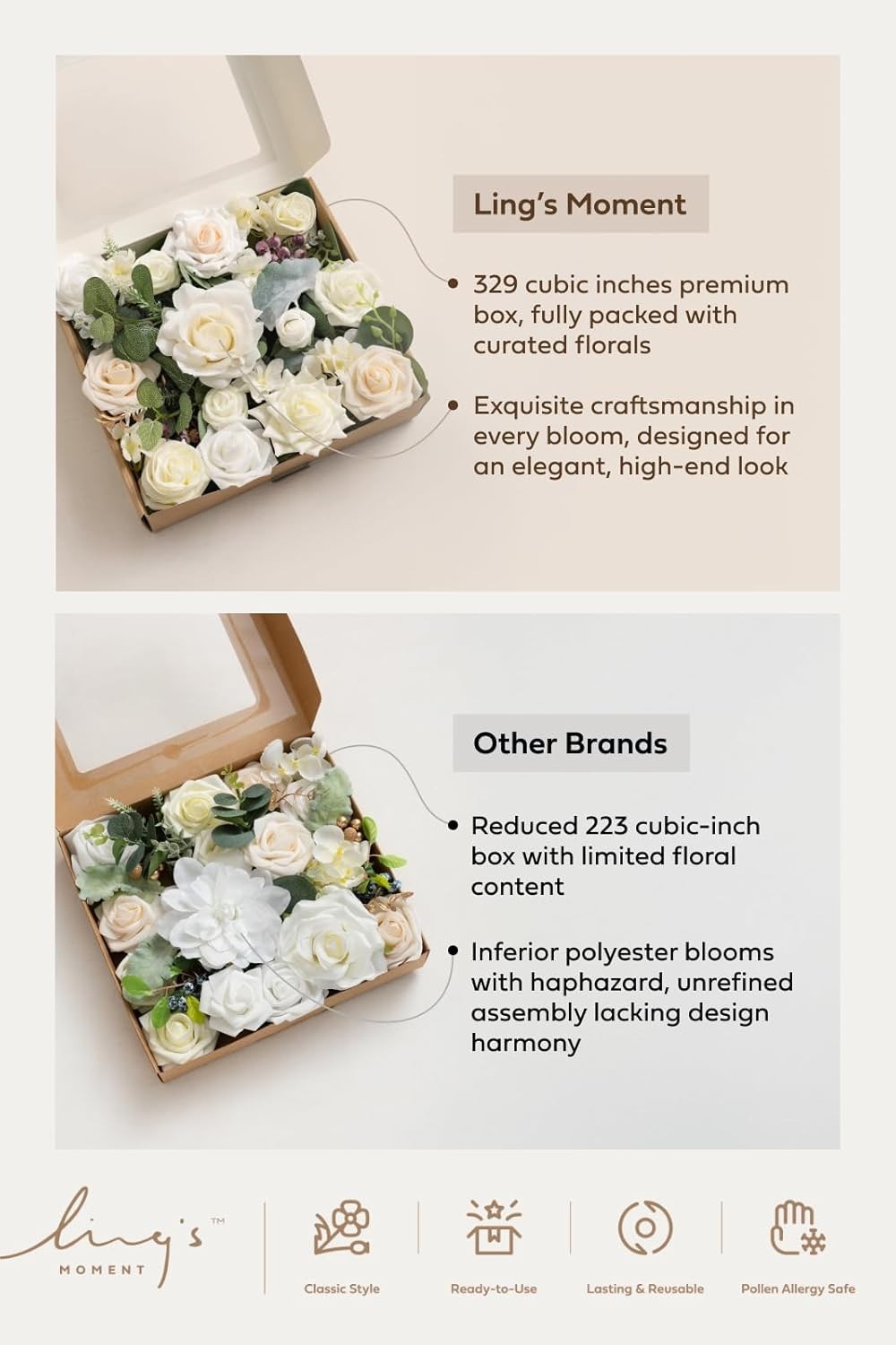 Silk Foam Roses Box, Greenery Stems, Wedding Bouquet Combo