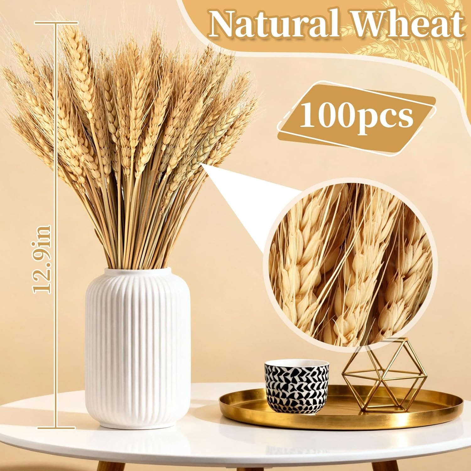 Dried Wheat Stalks for Decor – 100 Stems Natural Wheat Straw for Vases and Table