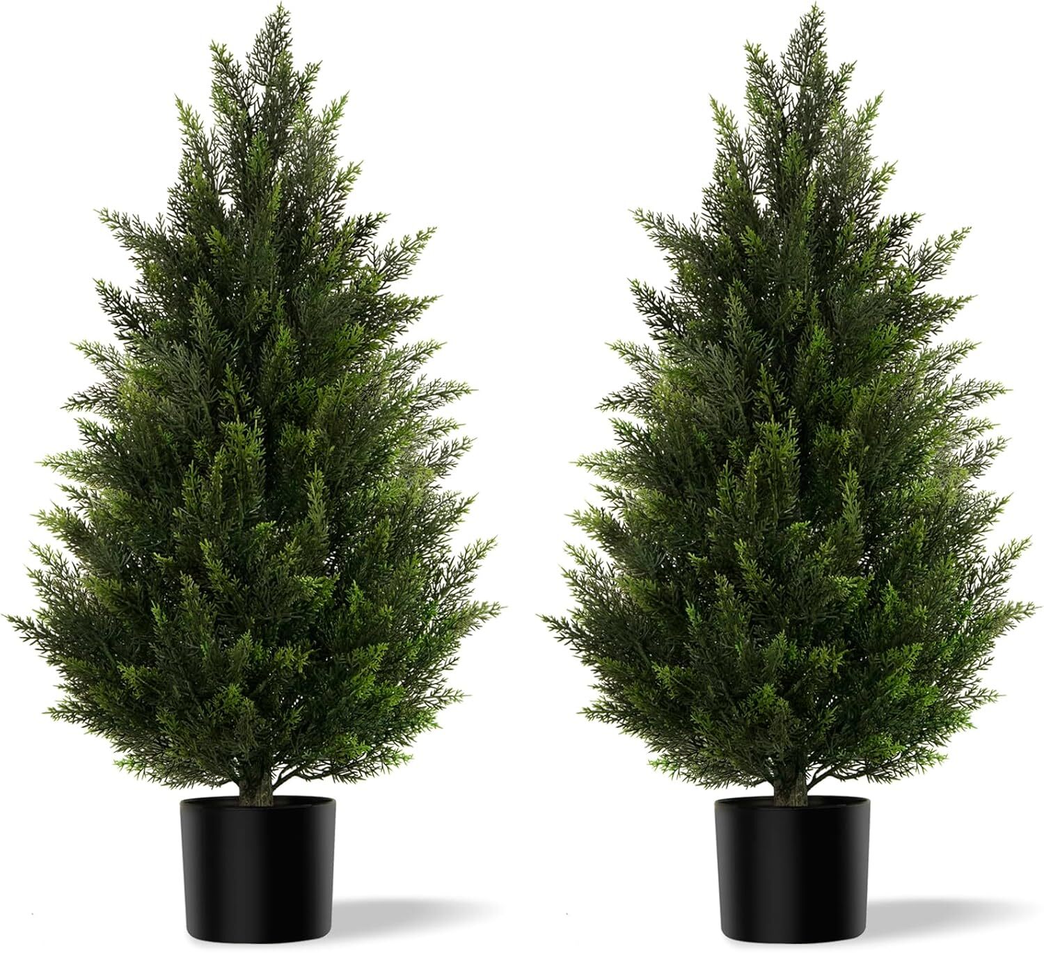 Artificial Fir Tree 3FT Tall 2 Piece Set, Outdoor Indoor Faux Shrub Plant