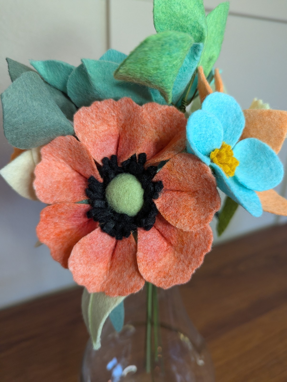 Beautiful Hand Cut Wool Blend Felt Flower Bouquet Gift Wrapped/Great Gift Idea!