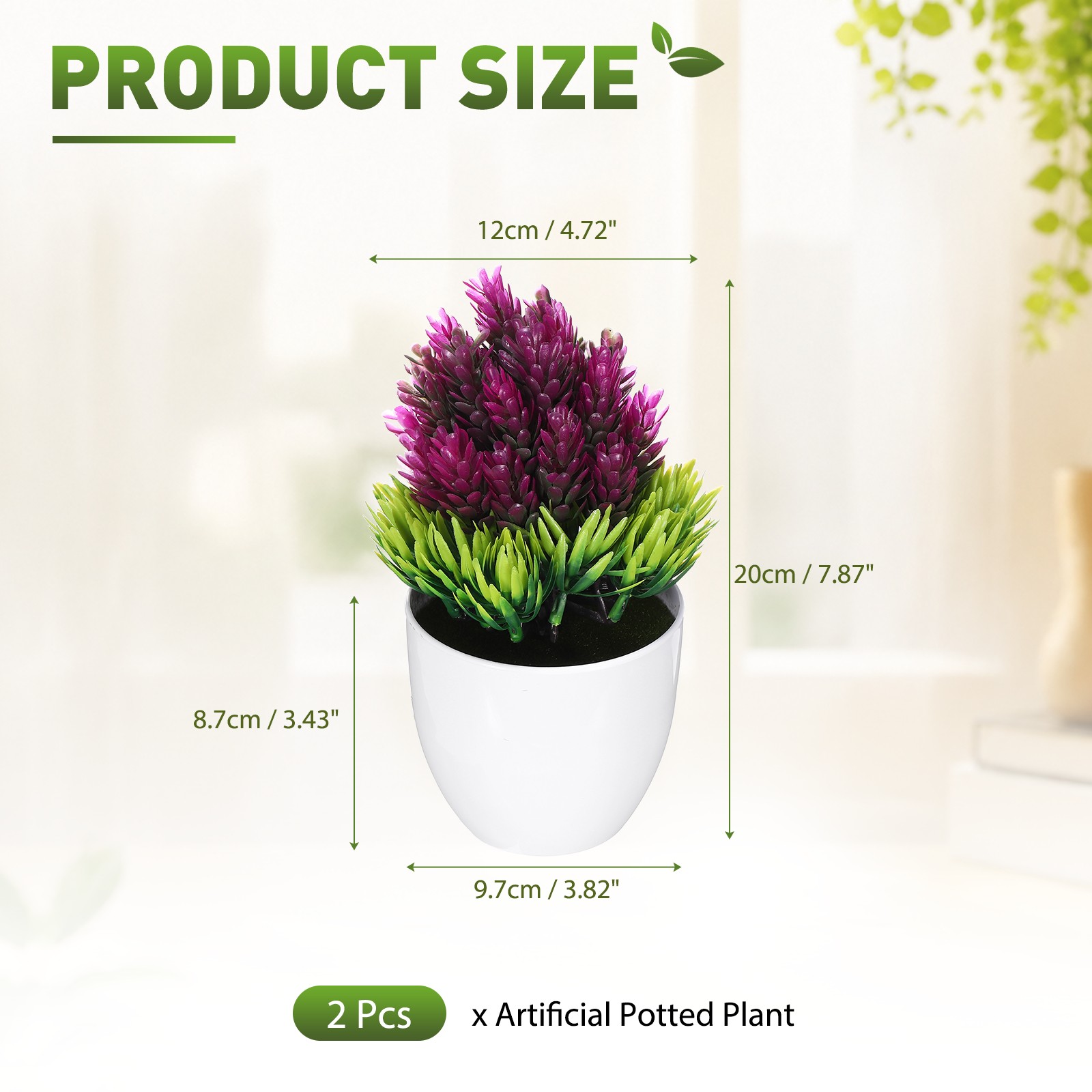 Mini Potted Decorative Fake Plants 2Pcs – for Home Bedroom, Magenta