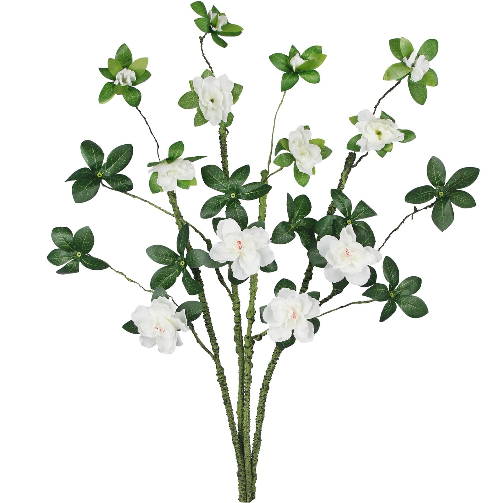4 Pcs Artificial Branches with Leaves and White Silk Flowers Rhododendron 29″…