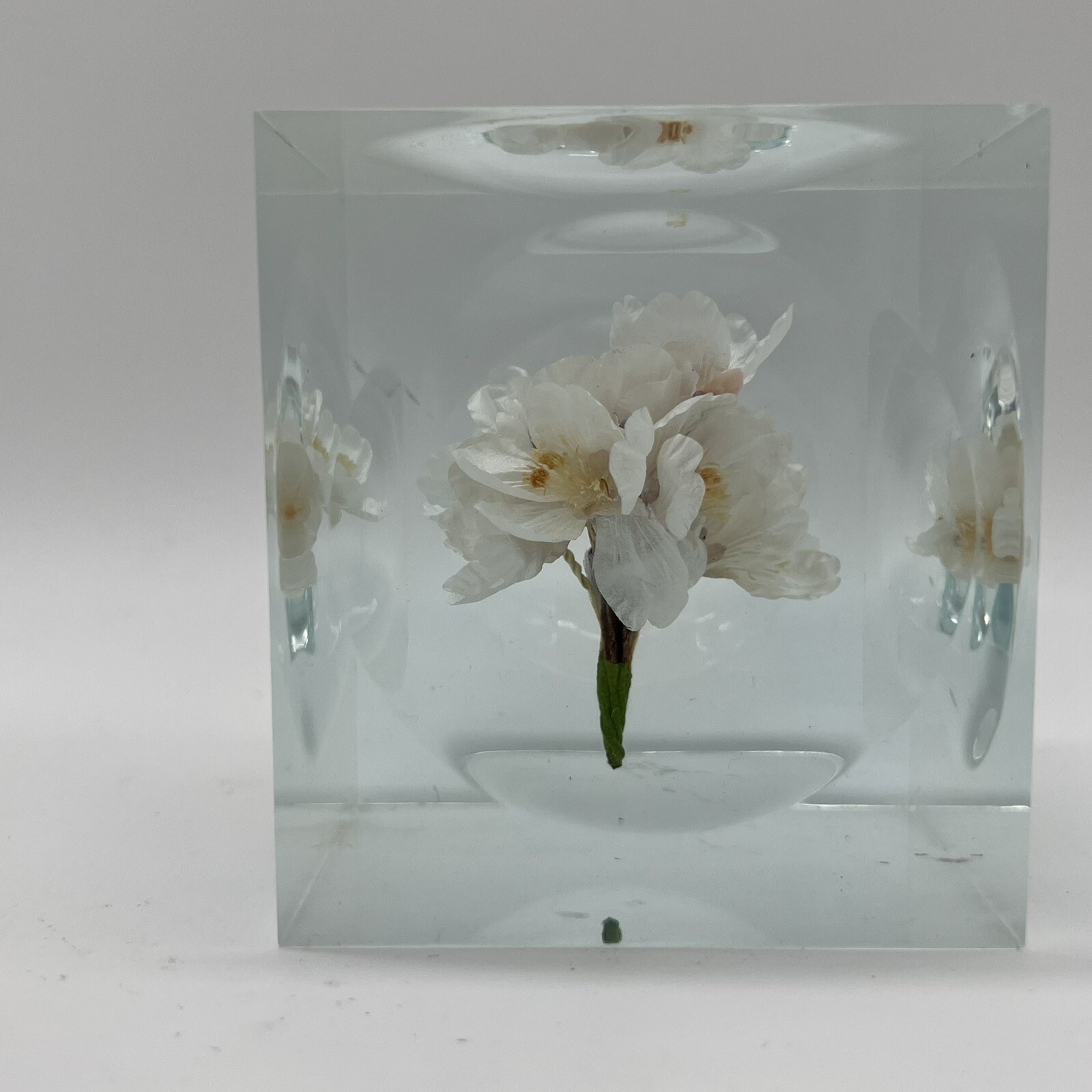 Crystal Clear Lucite Acrylic Large 3 3/4in” Sola Cube Cherry Blossom Flowers