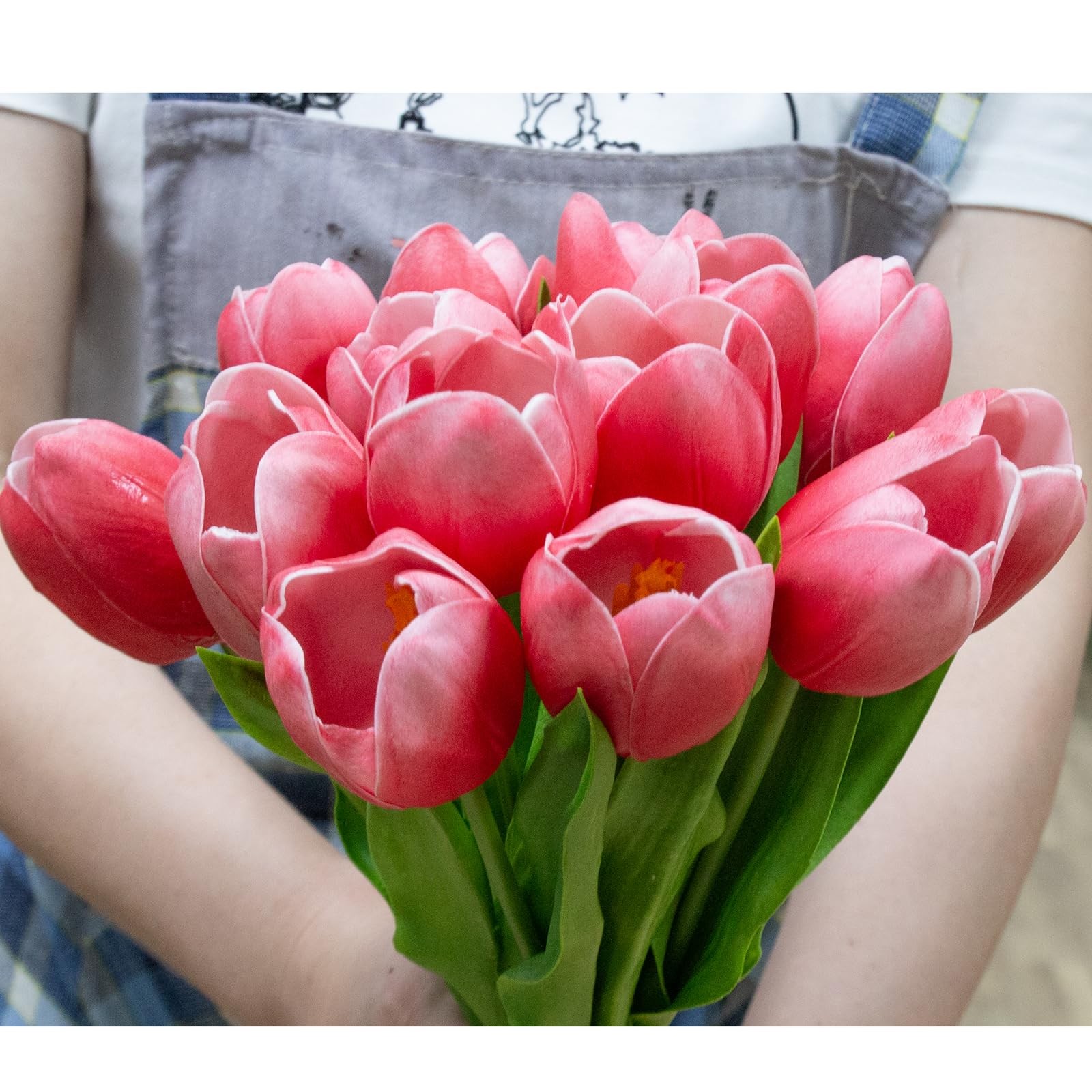 12 PCS Artificial Tulip Bulk Large Size Hot Pink Real Touch Wedding