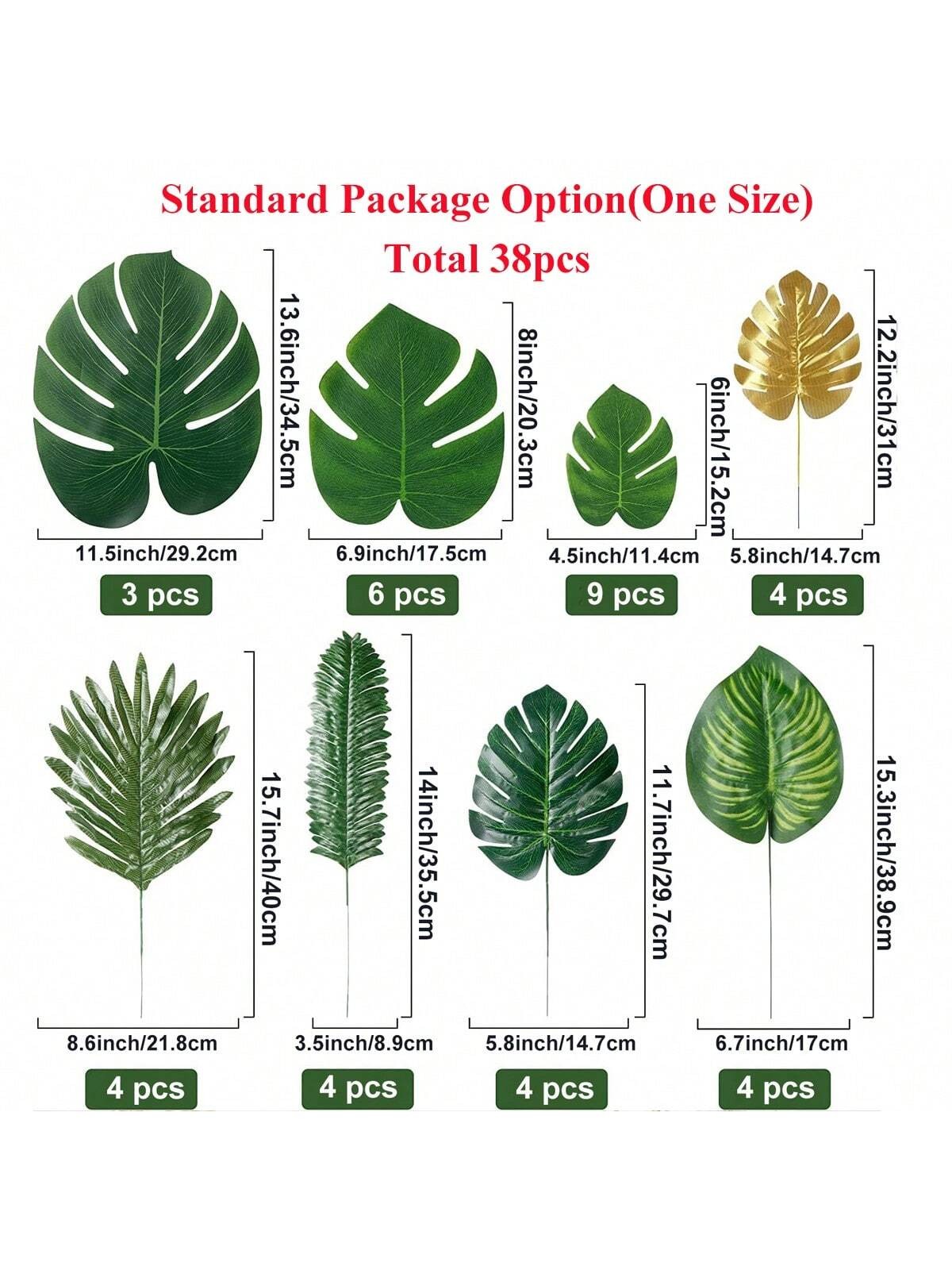 38pcs One-Size Artificial Tropical Palm & Monstera Leaves With Stems