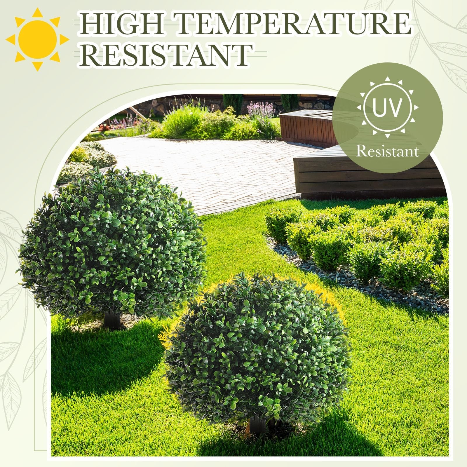 2 Pack 18″ Artificial Boxwood Ball Topiary Trees – UV Resistant Faux Plants for