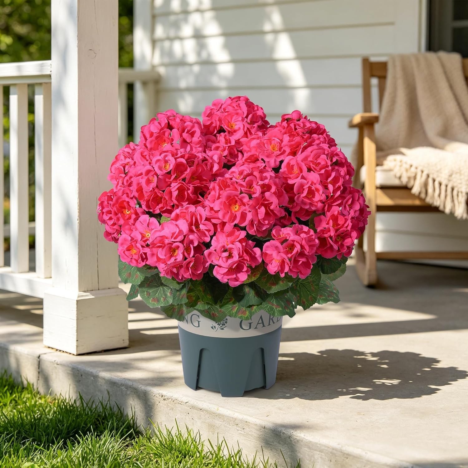 UV Resistant Hot Pink Geraniums – 2 Pack Faux Flowers for Indoor/Outdoor Use
