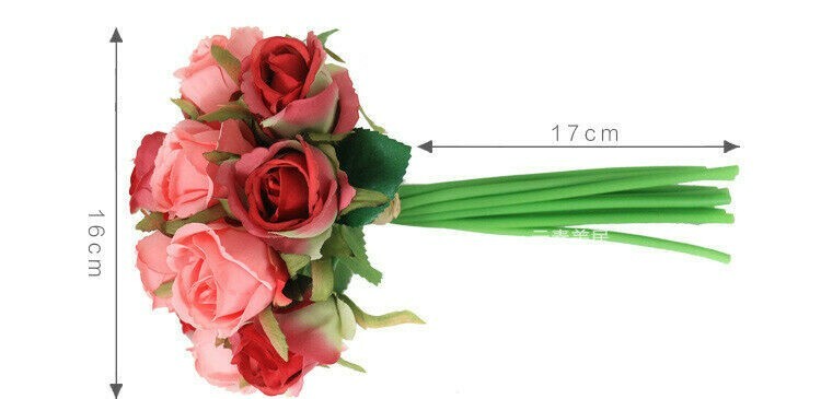 13 Color 12Head Silk Rose Flower Floral Wedding Bridal Bouquet Home Party Decora