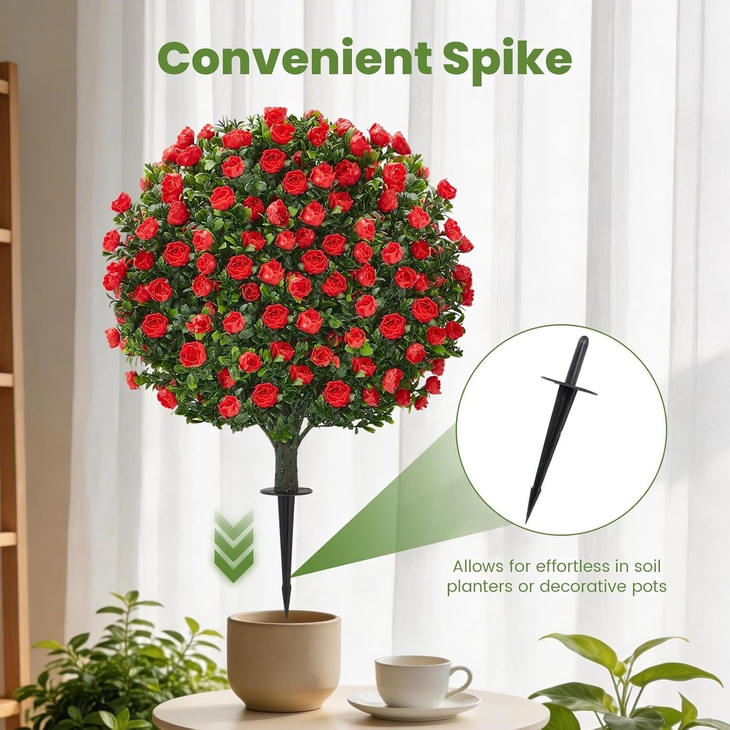 *NEW* 2-Pack Artificial Rose Topiary Ball Trees with Ground Spike