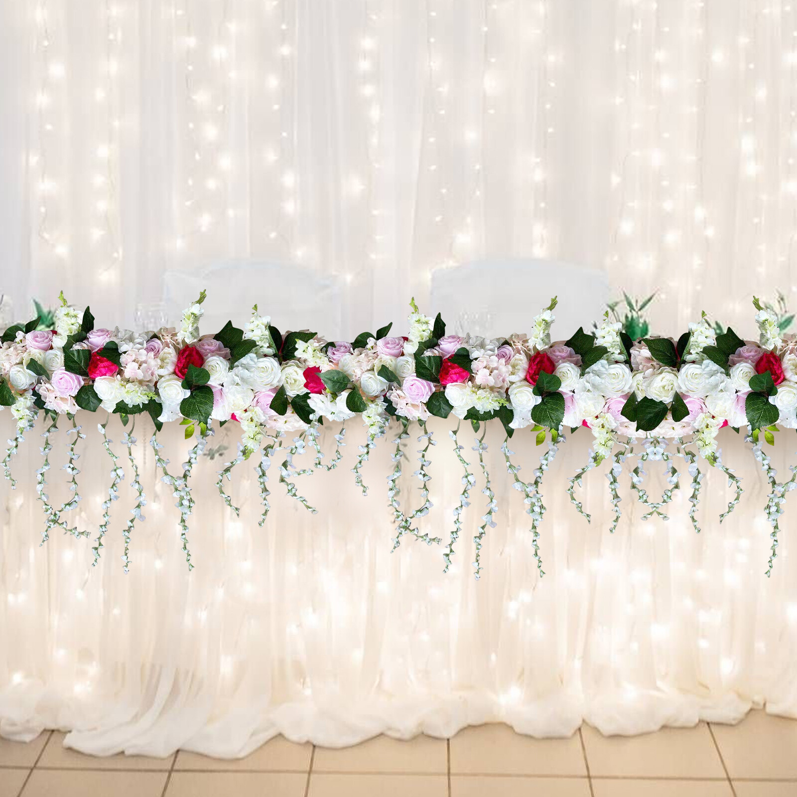 Artificial Silk Flowers Row, 1M Long Artificial Silk 3D Flowers Row Decoration