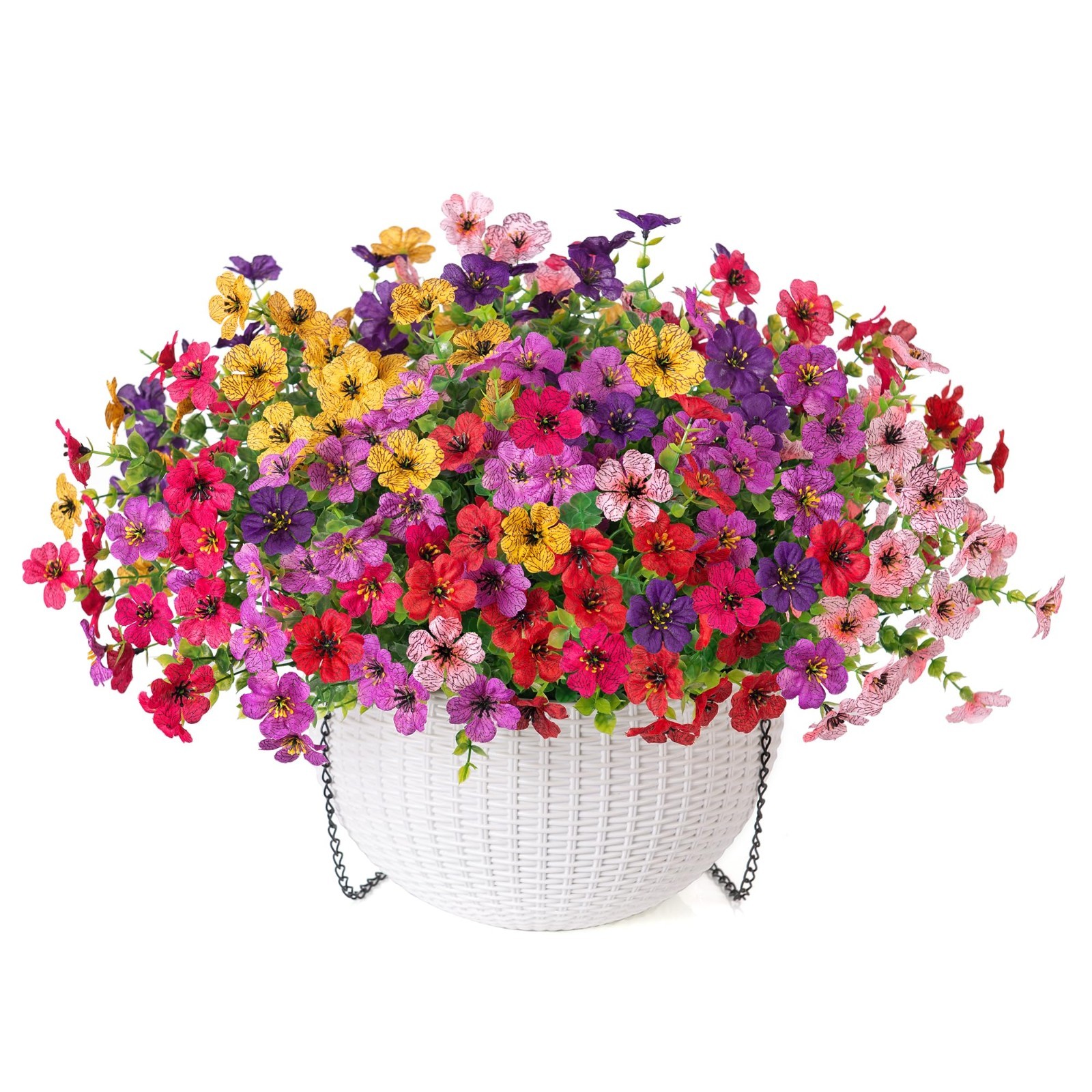 Colorful Faux Hanging Flowers Basket – Silk Daisy Plants for Outdoor Patio Garde