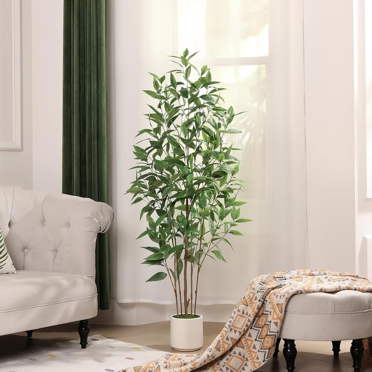 5Ft UV Resistant Artificial Eucalyptus Tree with White Planter for Indoor/Outdoo